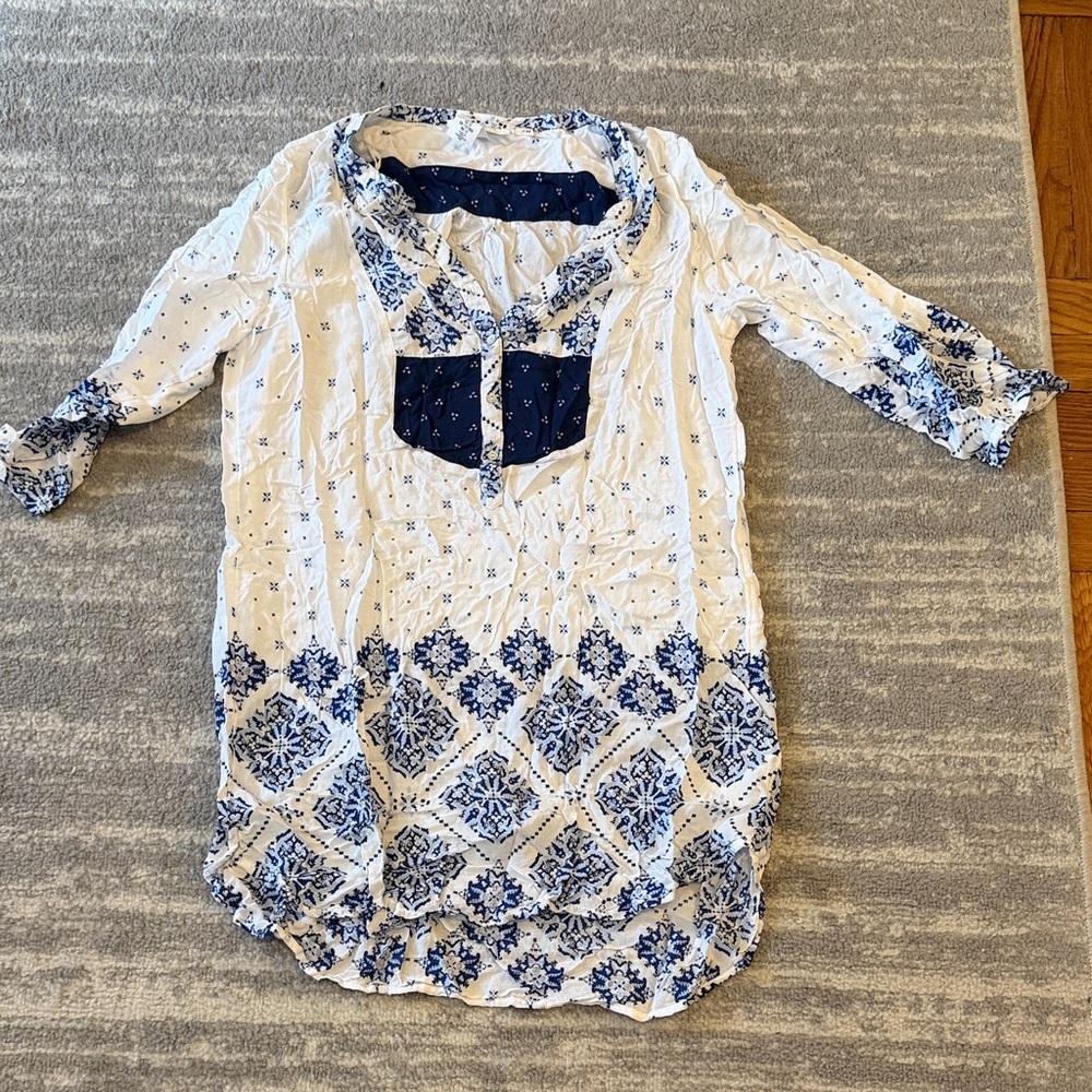 H&M Women's Blue and White Patterned Beach Dress